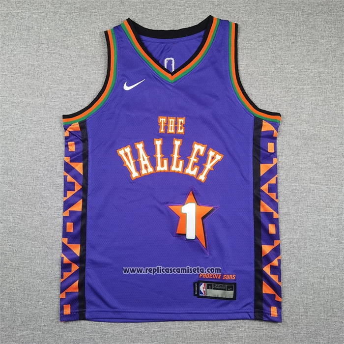 Camiseta Nino Phoenix Suns Devin Booker NO 1 Ciudad 2024-25 Violeta